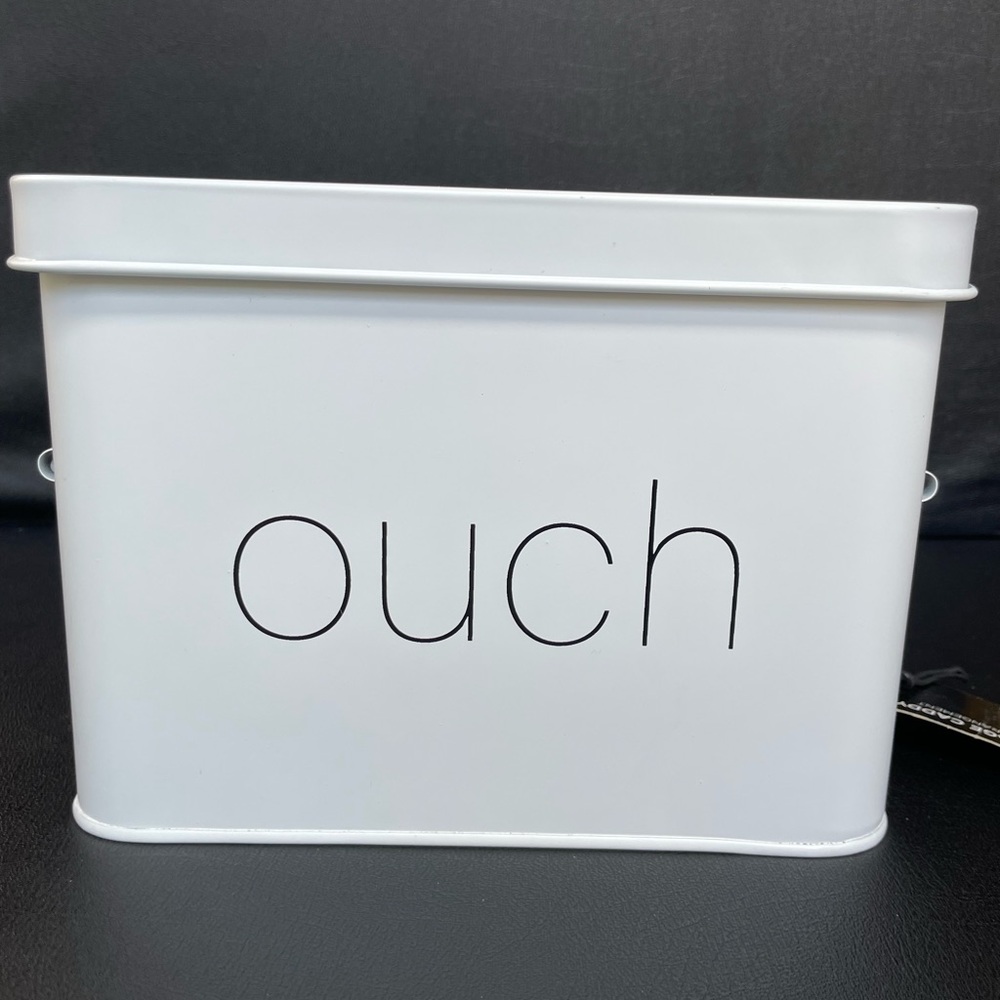 Robely First Aid Kit Metal Tin Container Storage Box — `Black OUCH’ White